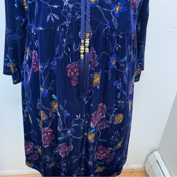 Love Legend Dress 20 Velvet Dark Blue Floral Empire Peasant Tassel Boho Flowy - Picture 2 of 10